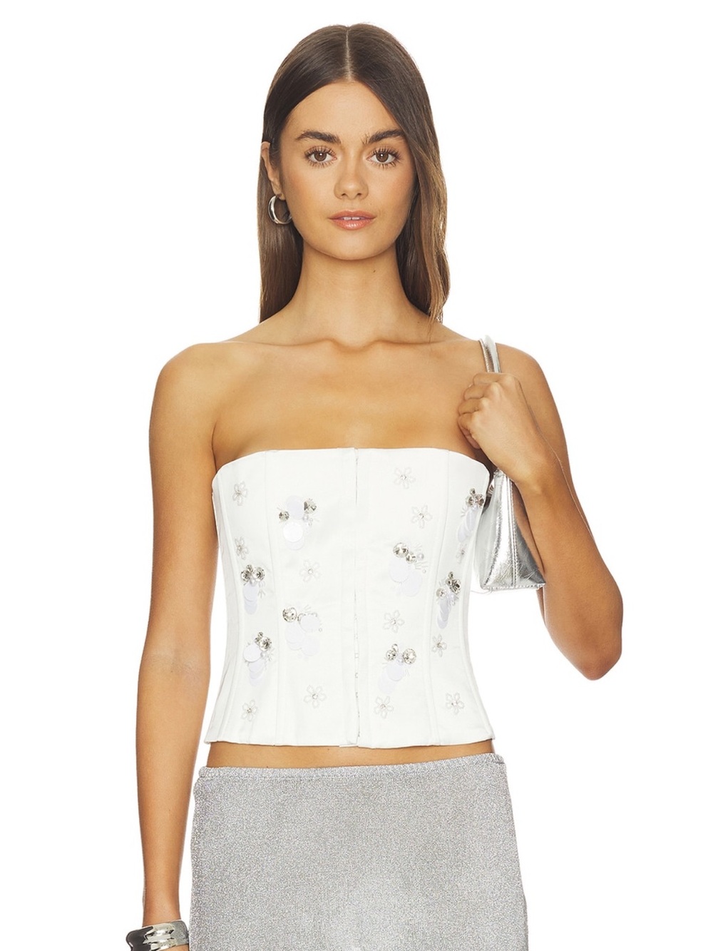 NWT Guizio Embellished Satin Corset in White
